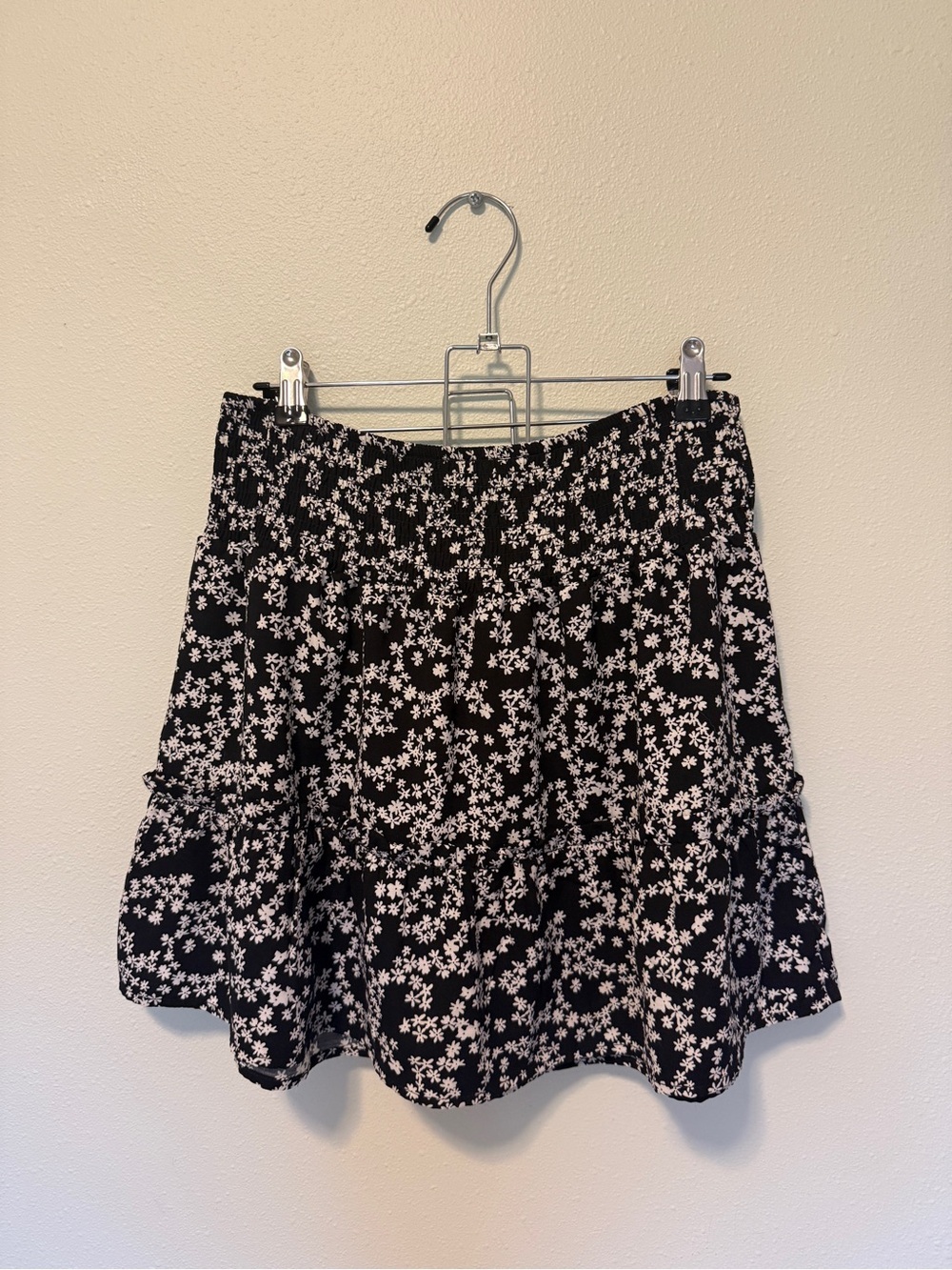 Hippie Rose Black Mini Skirt with White Floral Print